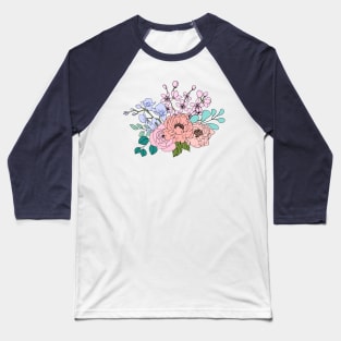 Colorful Line Art Flower In Pastel Colors Baseball T-Shirt